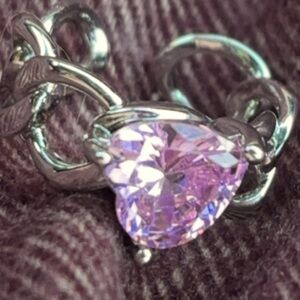 Fashion Pink faux diamond cubic zirconia stone silver ring Sz 8